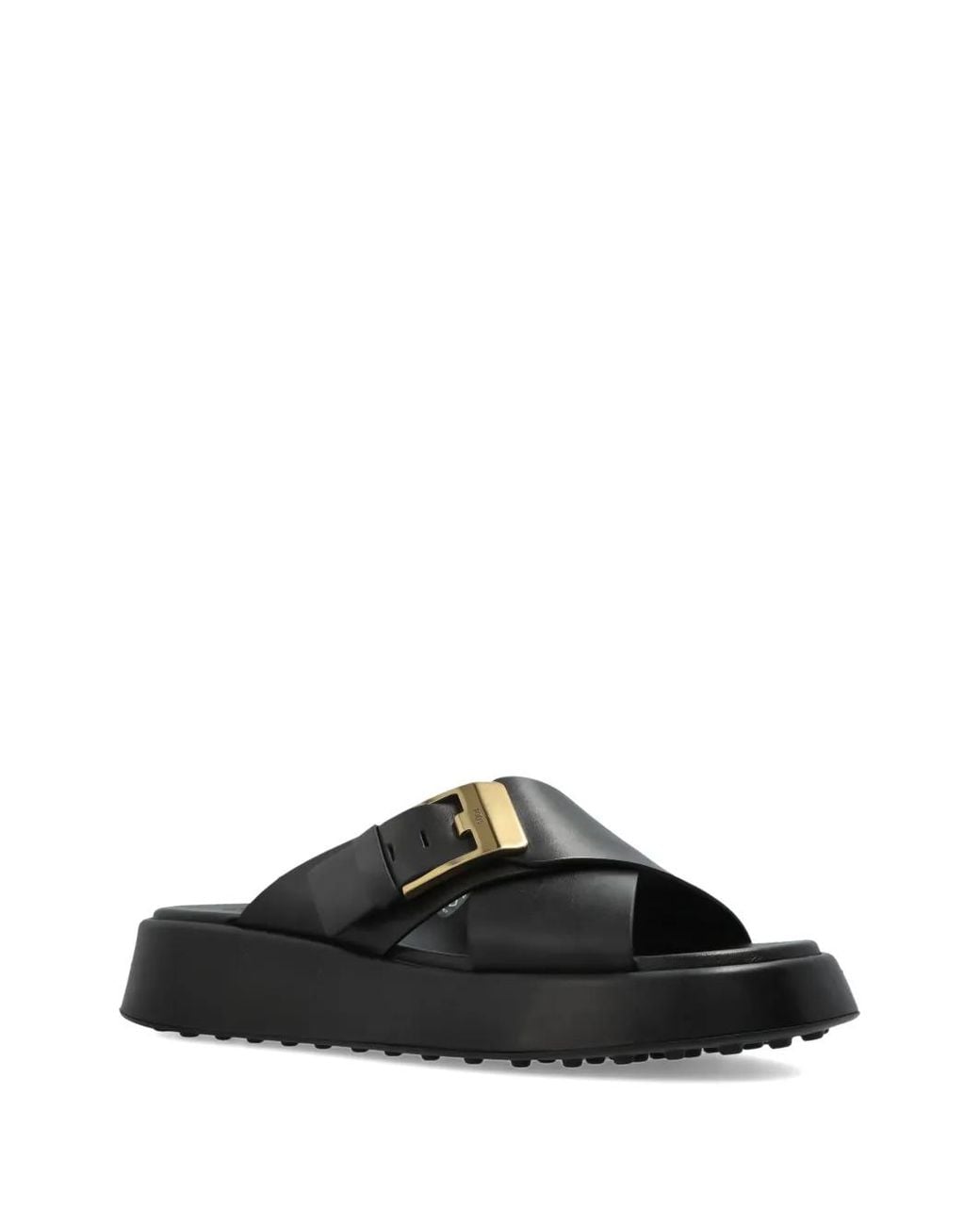 Tod's Black Leather Slides With Logo
