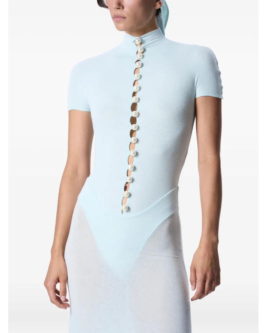 MANURI Blue Mia Pearl-Embellished Maxi Dress