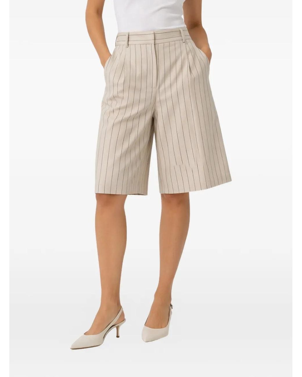 ROOM76 Natural Nizza Pinstripe-Pattern Pleated Shorts