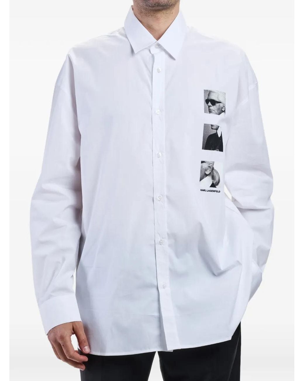 Karl Lagerfeld White Graphic-Print Button-Up Shirt for men
