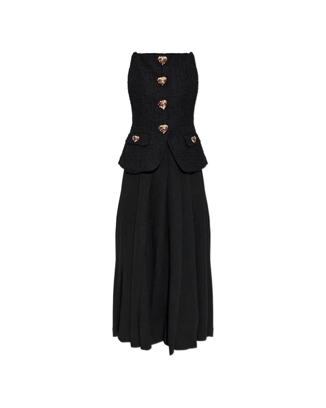 Self-Portrait Black Heart-Button Pleated Dress
