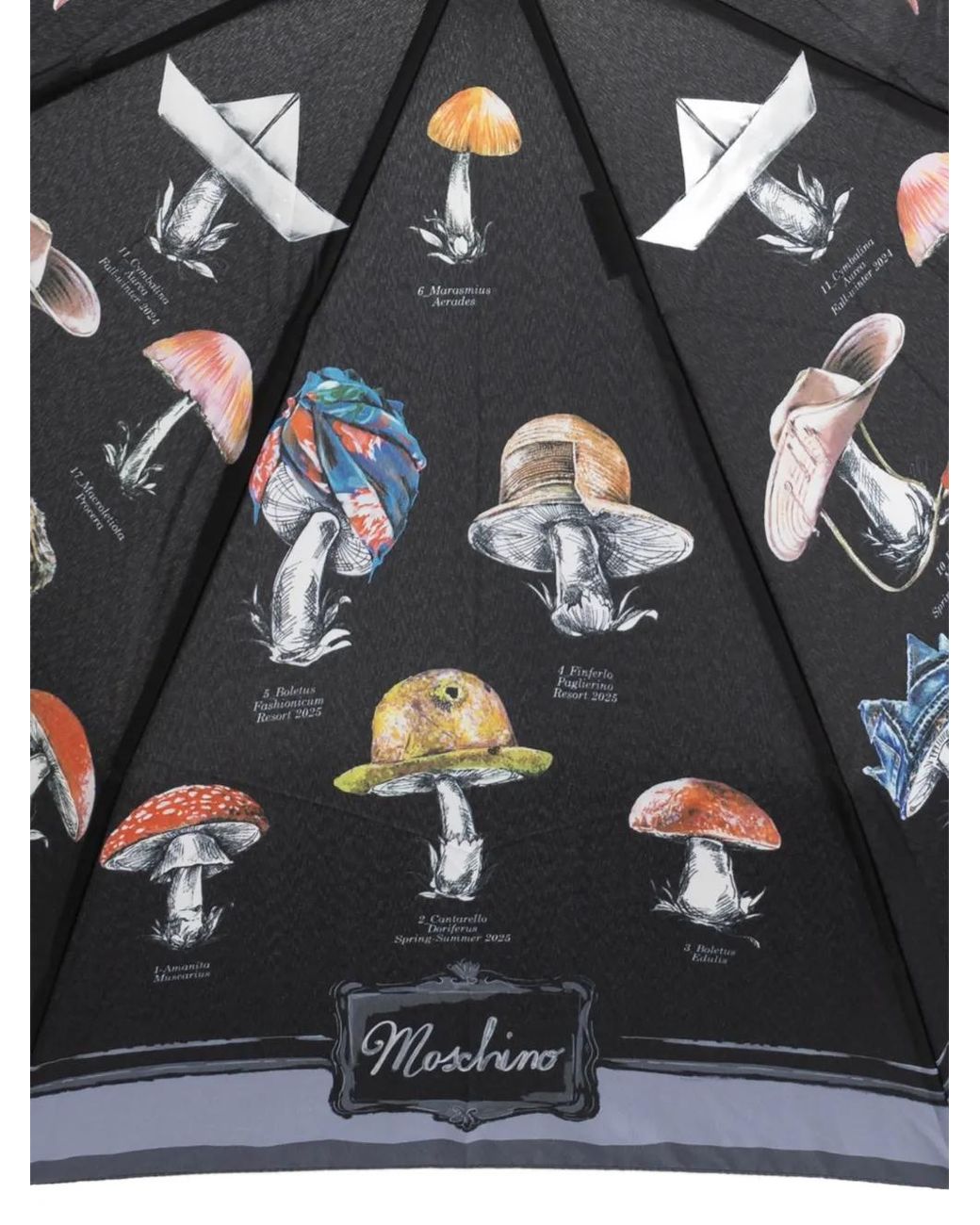 Moschino Black Mushroom-Print Folding Umbrella