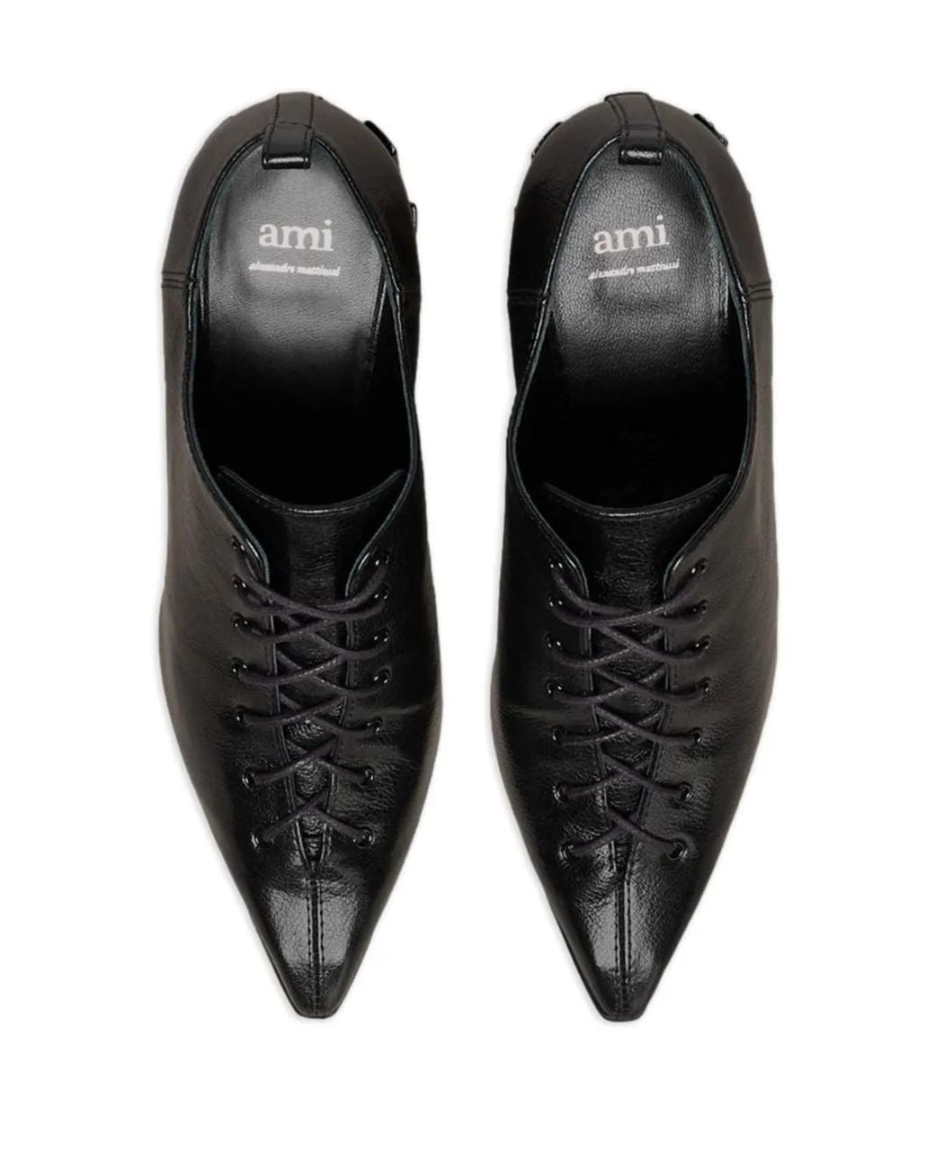 AMI Black 90Mm Pointed-Toe Lace-Up Ankle Boots