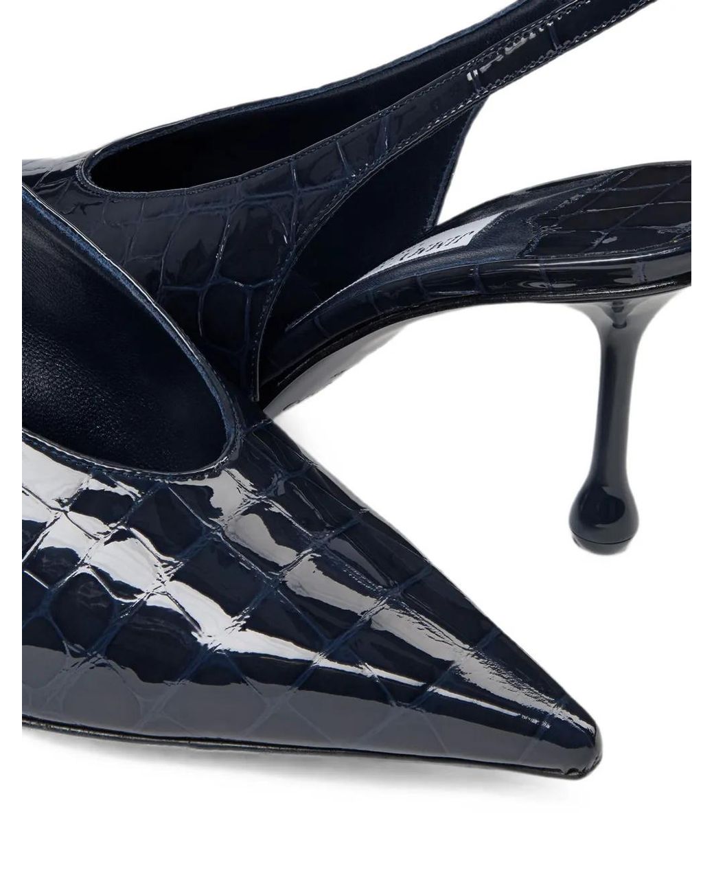 Jimmy Choo Blue Isa 80 Marine Shiny Croc-Embossed Leather Slingbacks