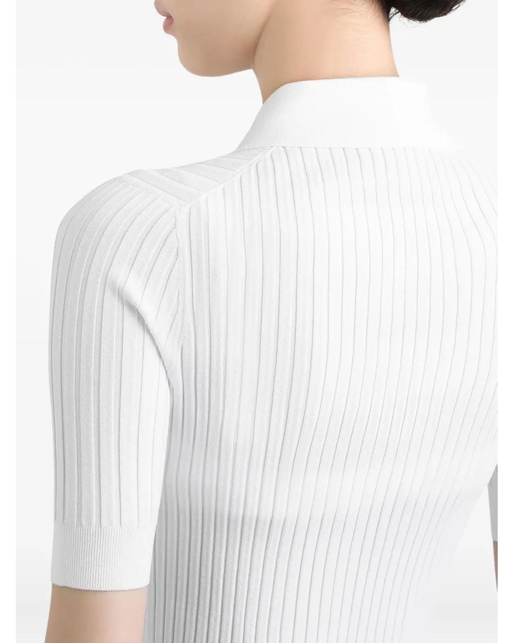 Dolce & Gabbana White Ribbed Polo Top
