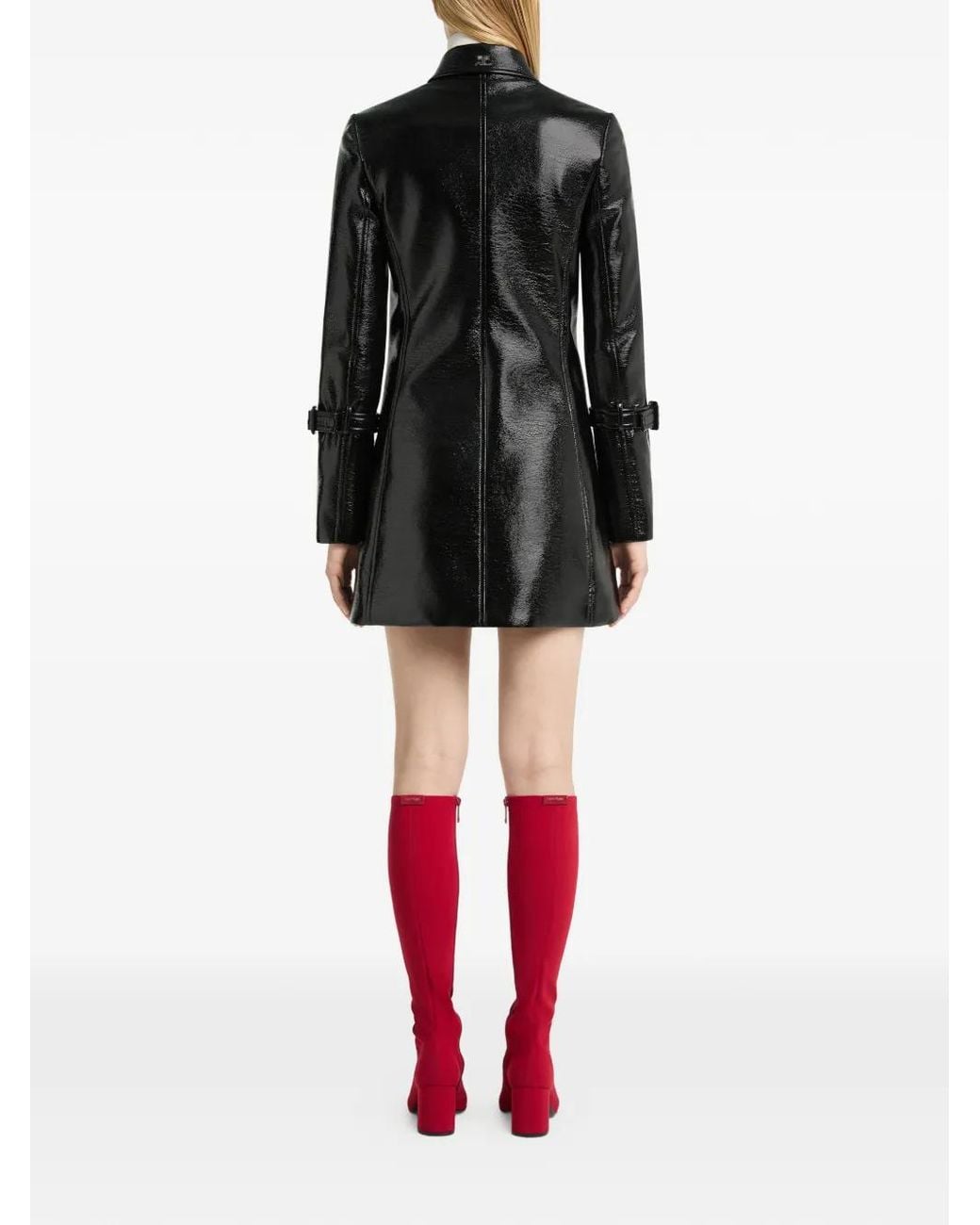 Courreges Black Manteau En Vinyle À Boutonnière Croisée