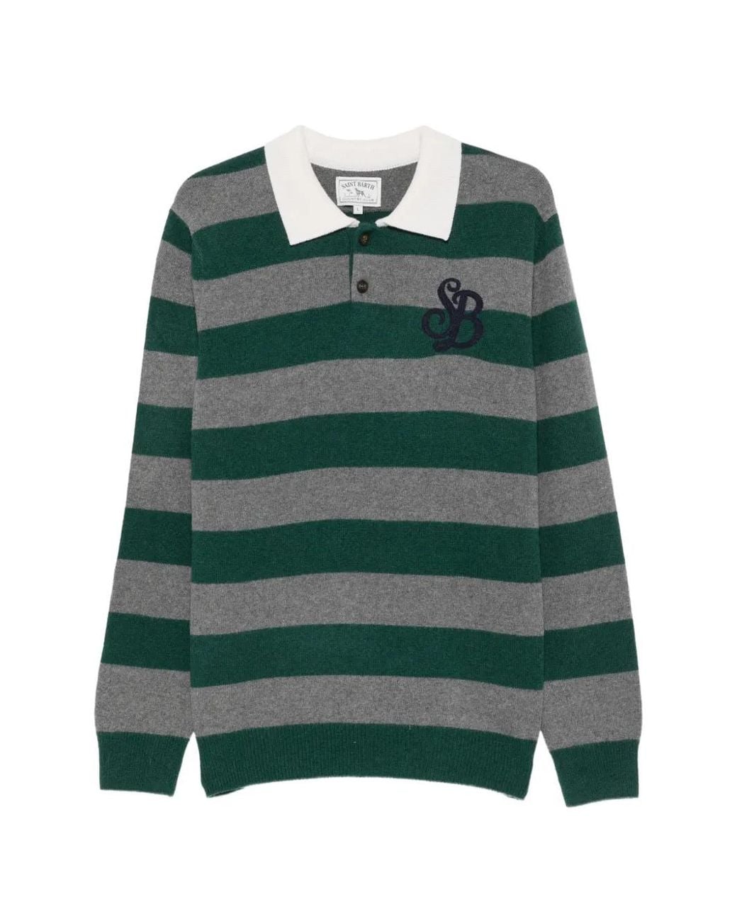 Mc2 Saint Barth Green Belmont Striped Logo-Embroidered Sweater for men