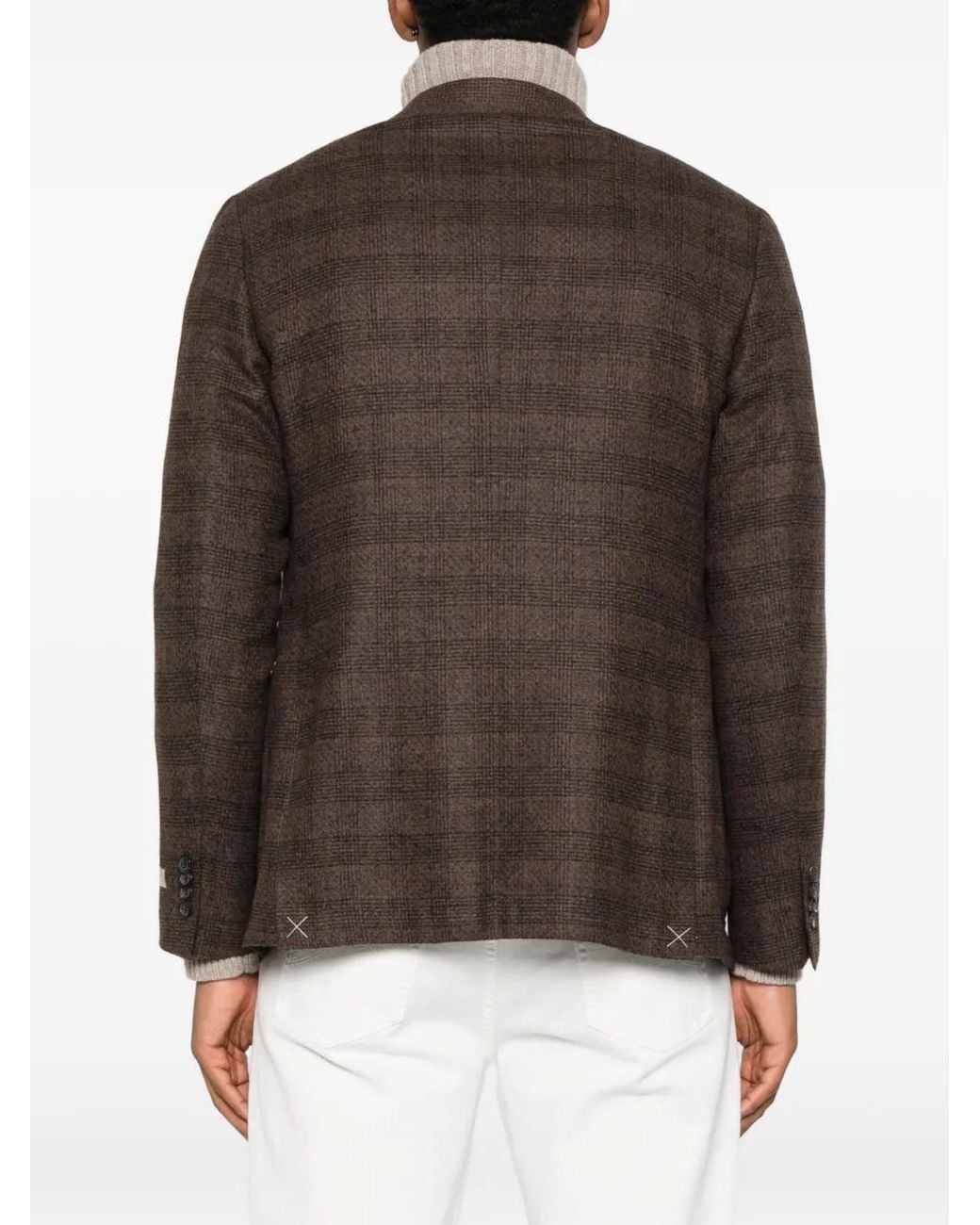 Canali Brown Double-Breasted Checked Blazer for men