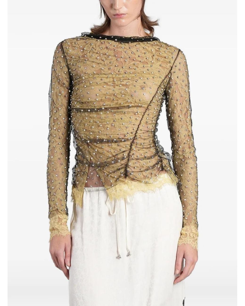 Siedres White Faye Crystal-Embellished Ruched Top