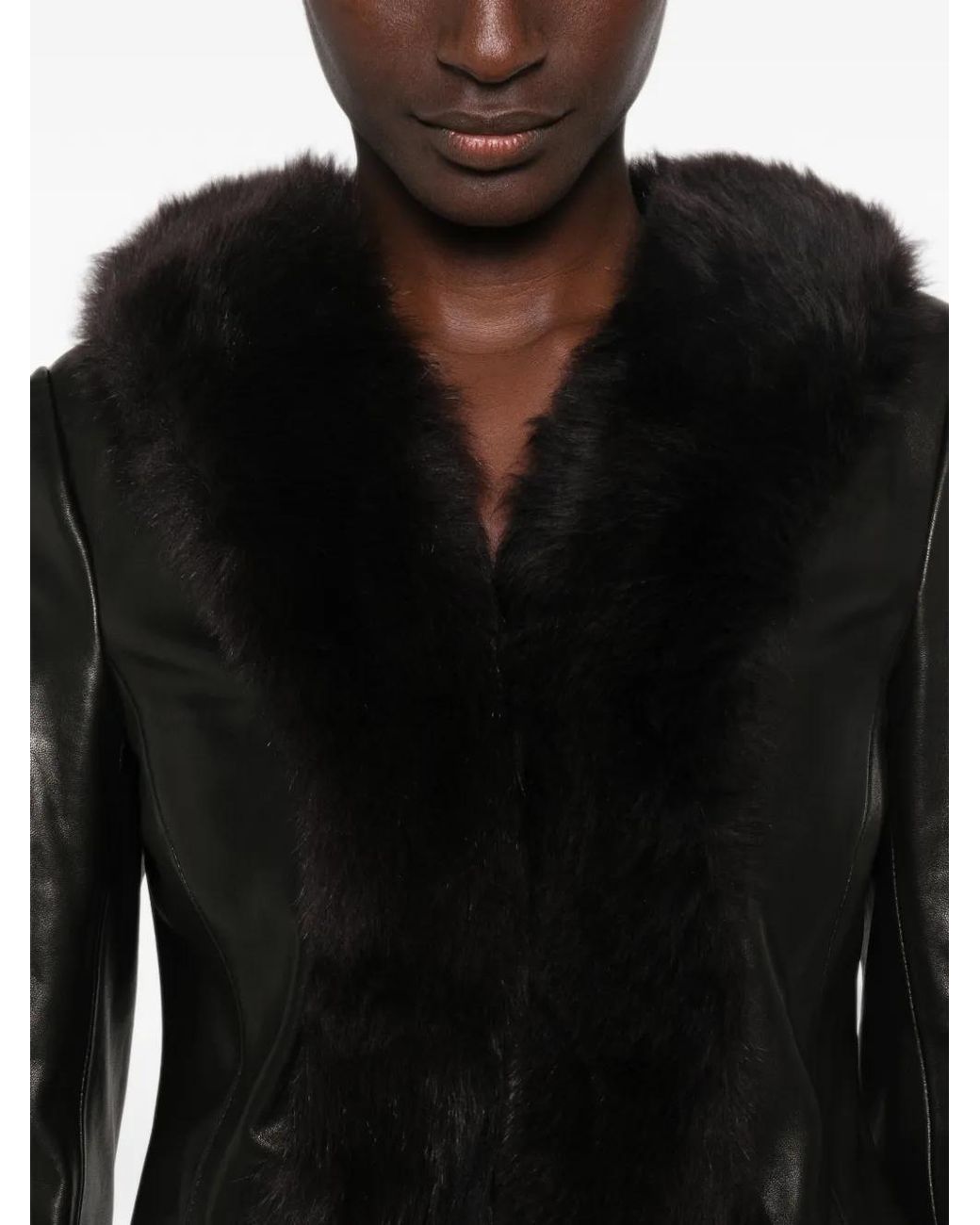 Nour Hammour Black Sofie Fur-Trimmed Leather Jacket
