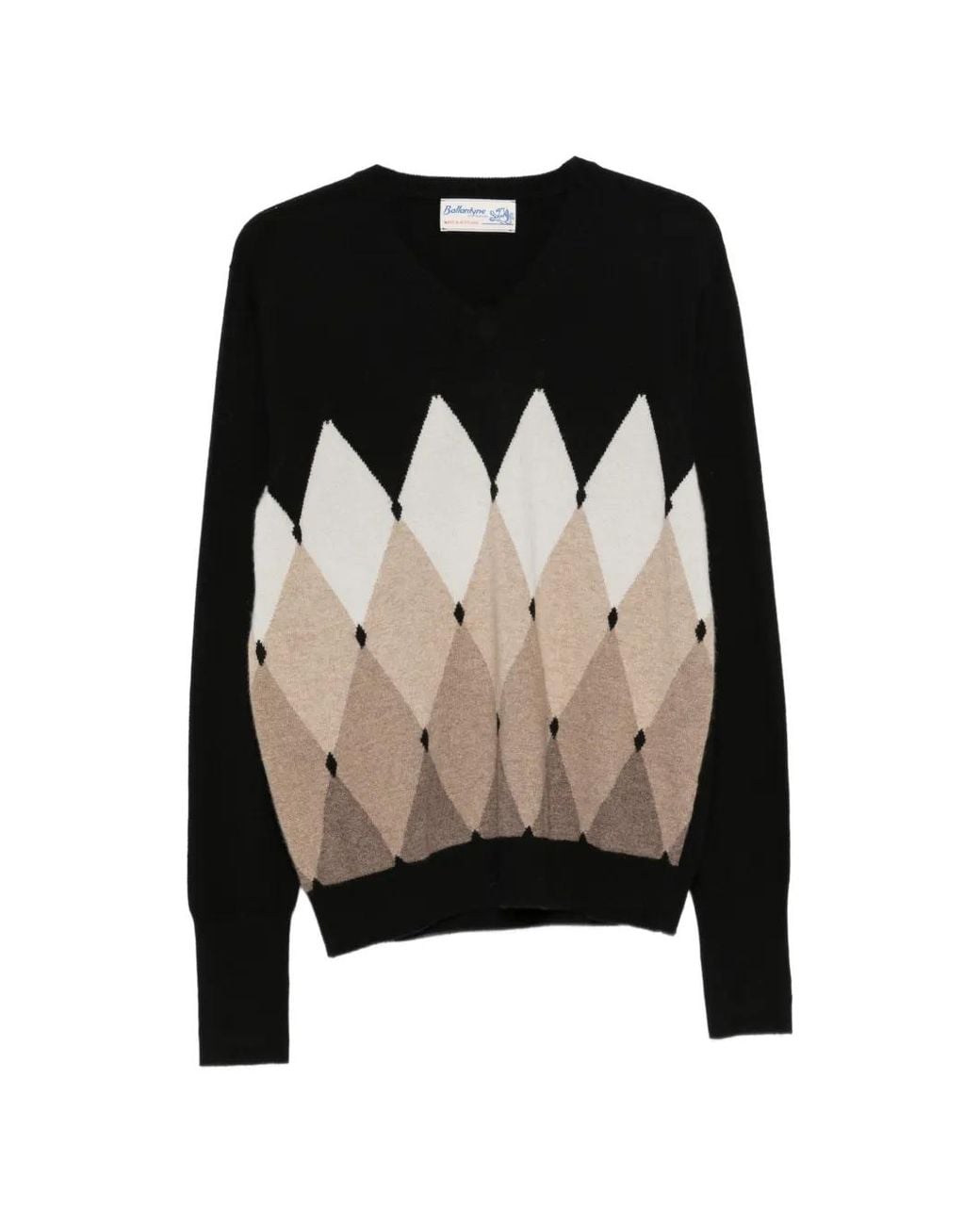 Ballantyne Black Argyle-Intarsia V-Neck Sweater for men