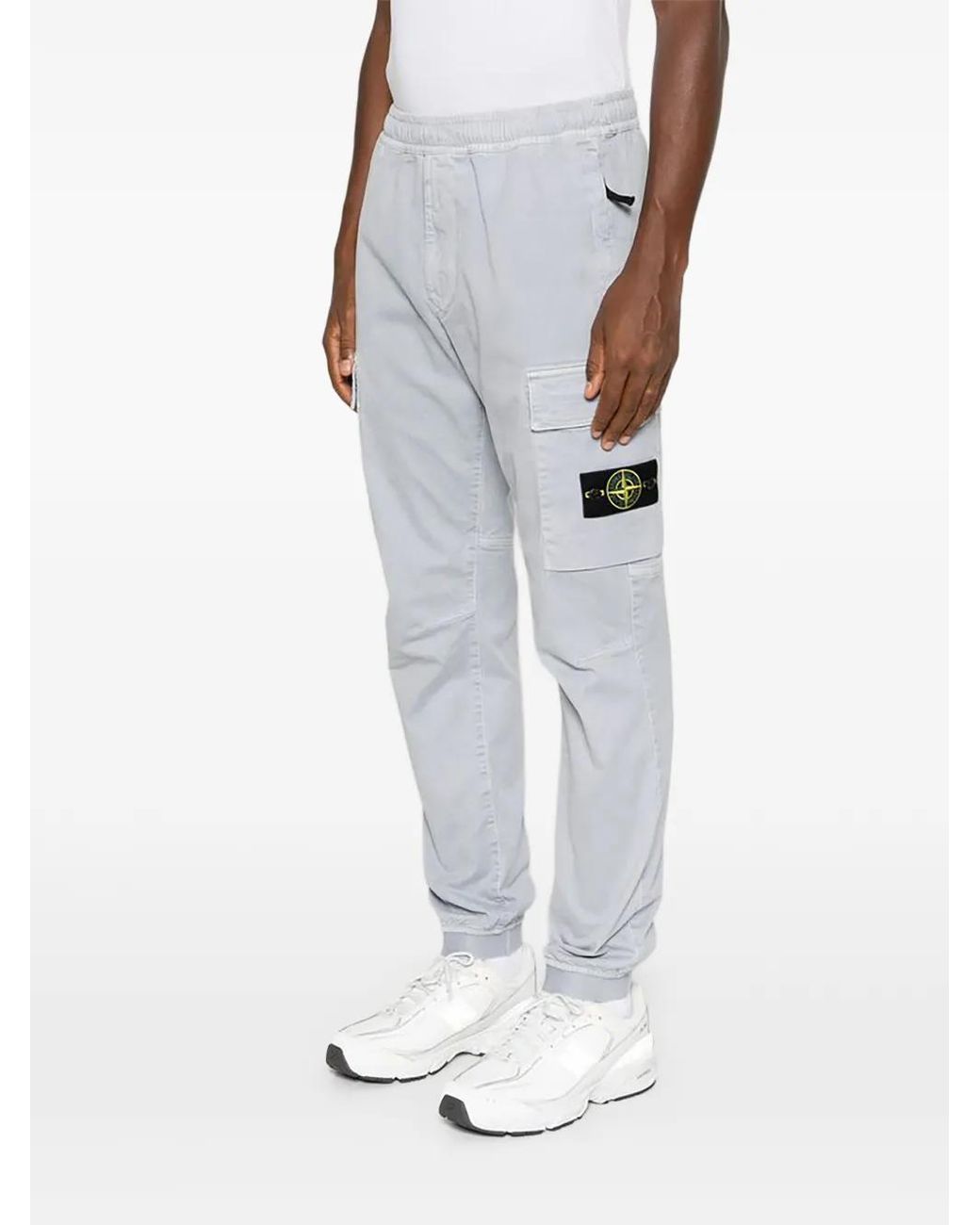 Stone Island Gray Stretch Organic Broken Twill Cotton 'Old' Effect Trousers for men