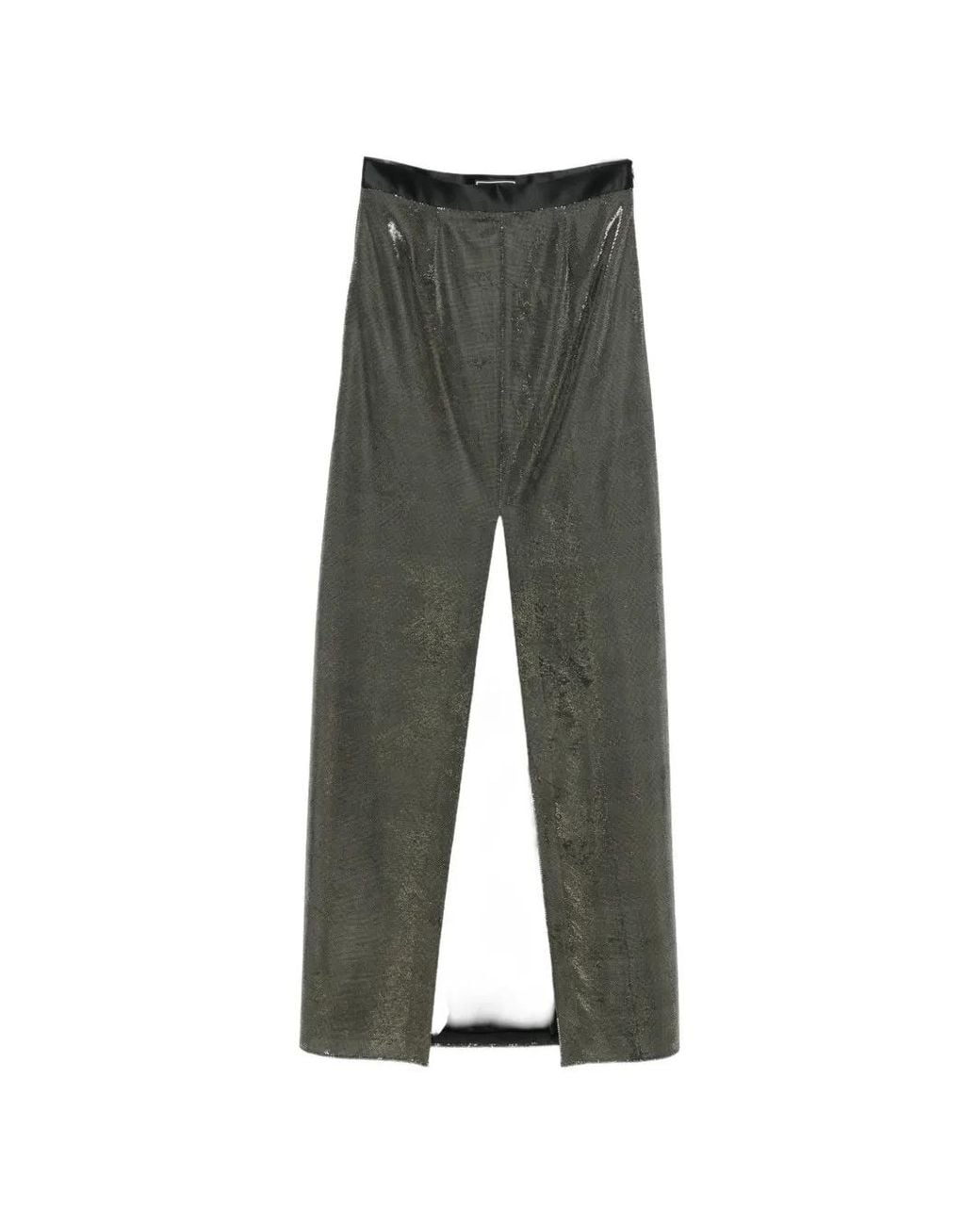 Styland Gray Front-Slit Metallic Maxi Skirt