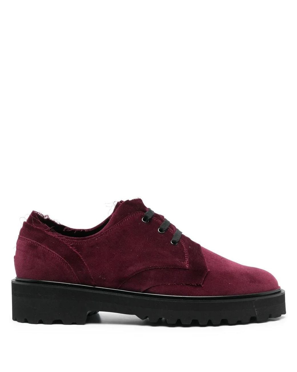 Yohji Yamamoto Red Velvet Lace-Up Derby Shoes for men