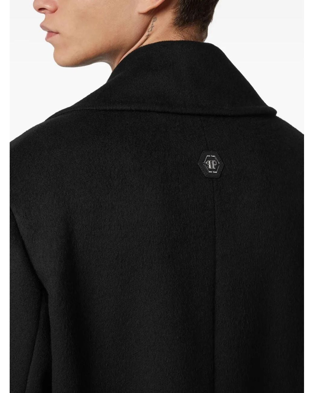 Philipp Plein Black Double-Breasted Coat for men