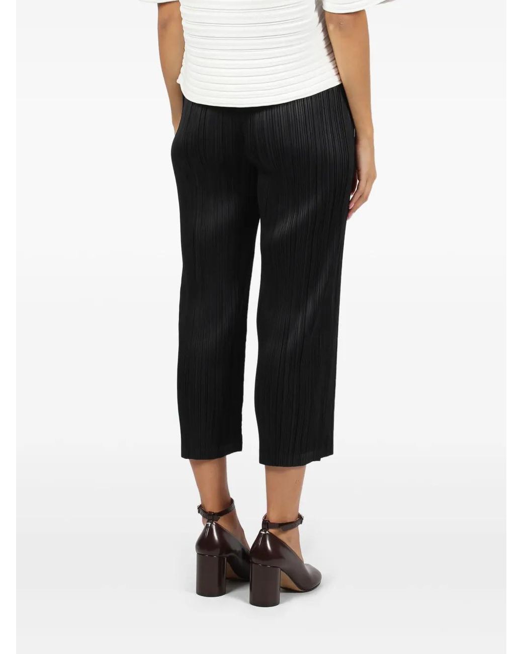 Pleats Please Issey Miyake Blue Plissé Cropped Trousers