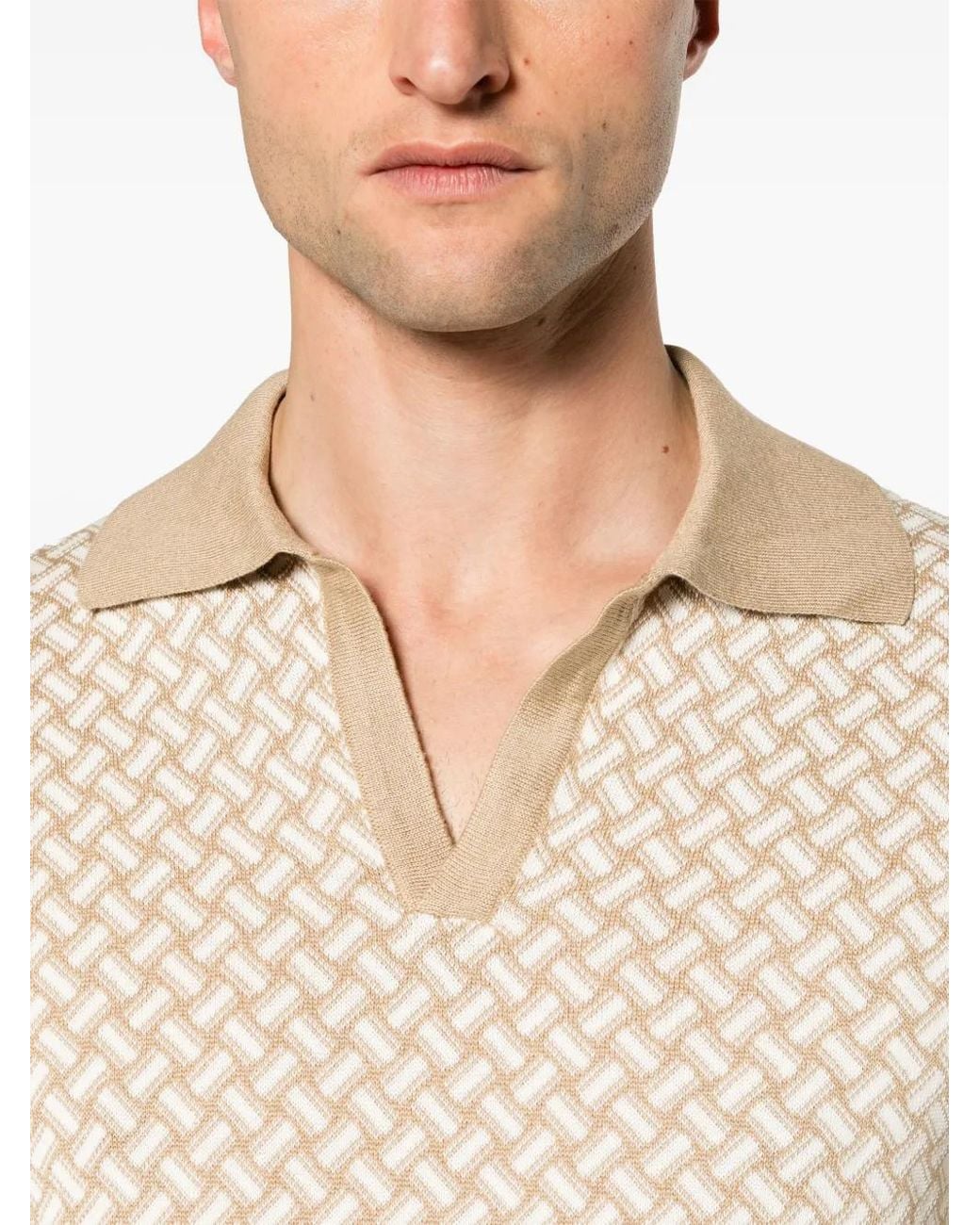 Drumohr Natural Intarsia-Knit Polo Jumper for men