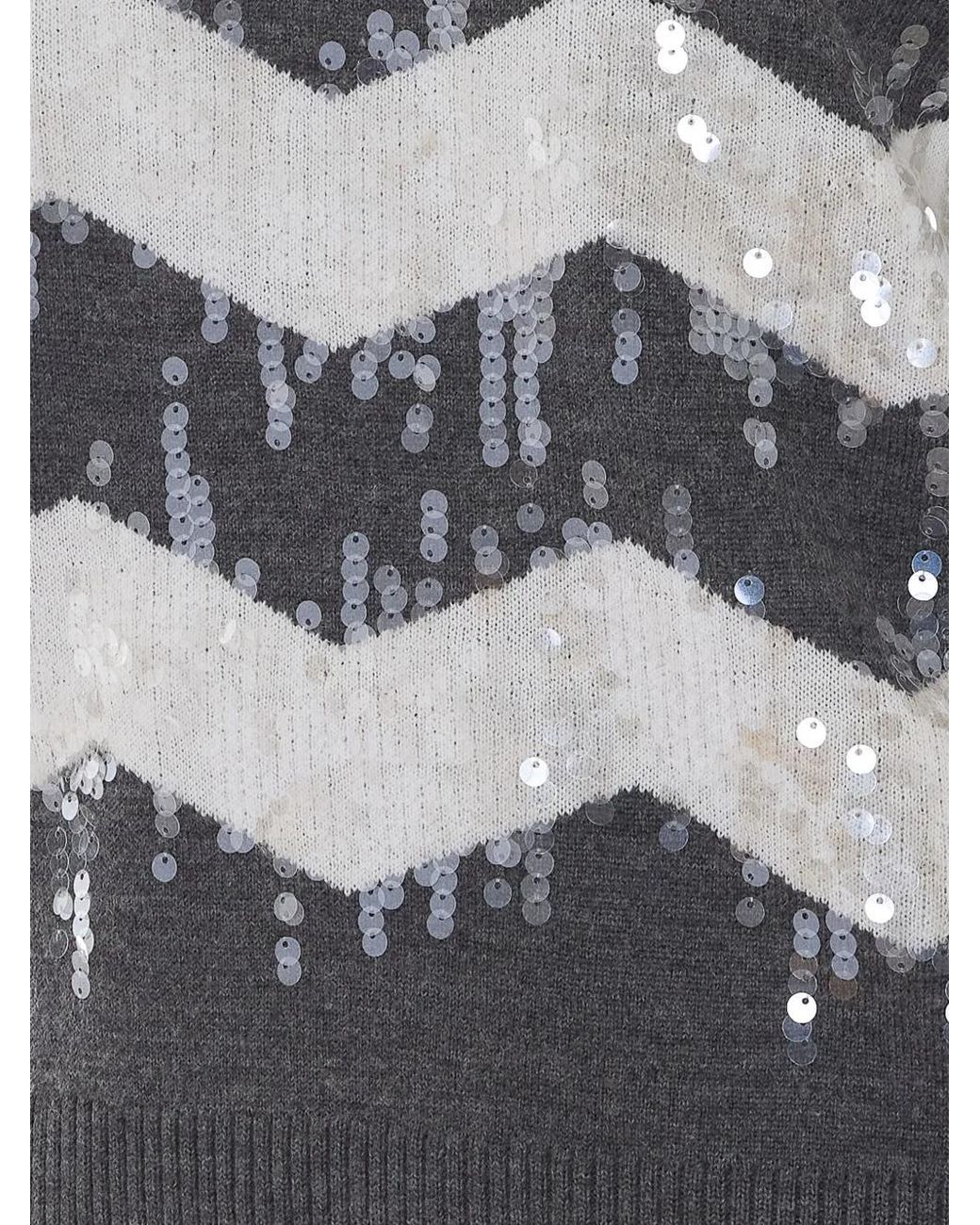 Liu Jo Gray Sequin-Embellished Chevron-Pattern Sweater