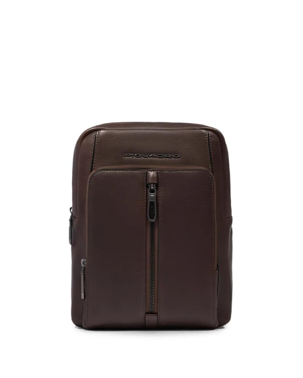Piquadro Brown Logo-Plaque Pebbled-Leather Backpack for men