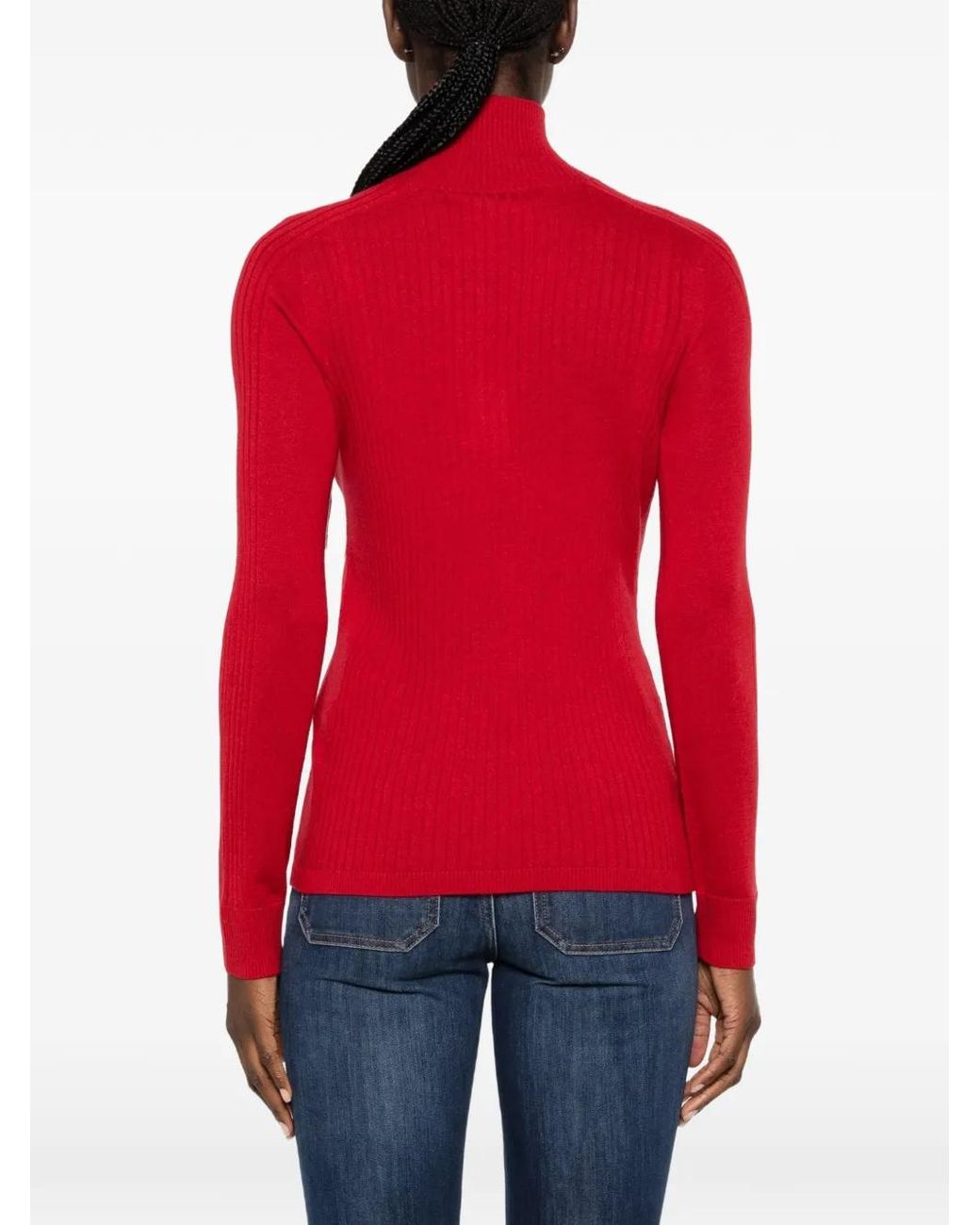 Max Mara Red Ribbed-Knit Roll-Neck Sweater