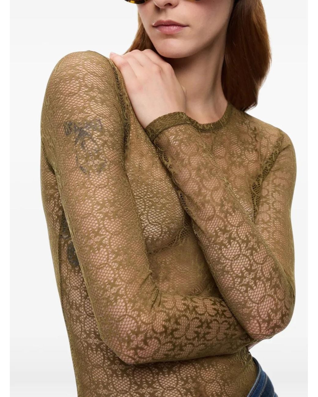 Pinko Green Stretch Lace Sweater With Love Birds Logo Motif