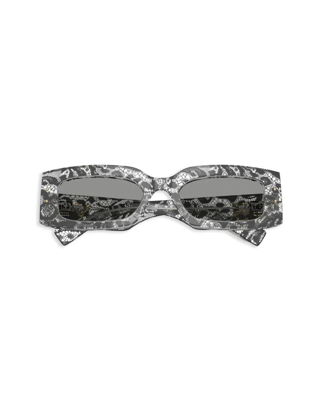 Dolce & Gabbana Gray Floral Rectangle-Frame Sunglasses