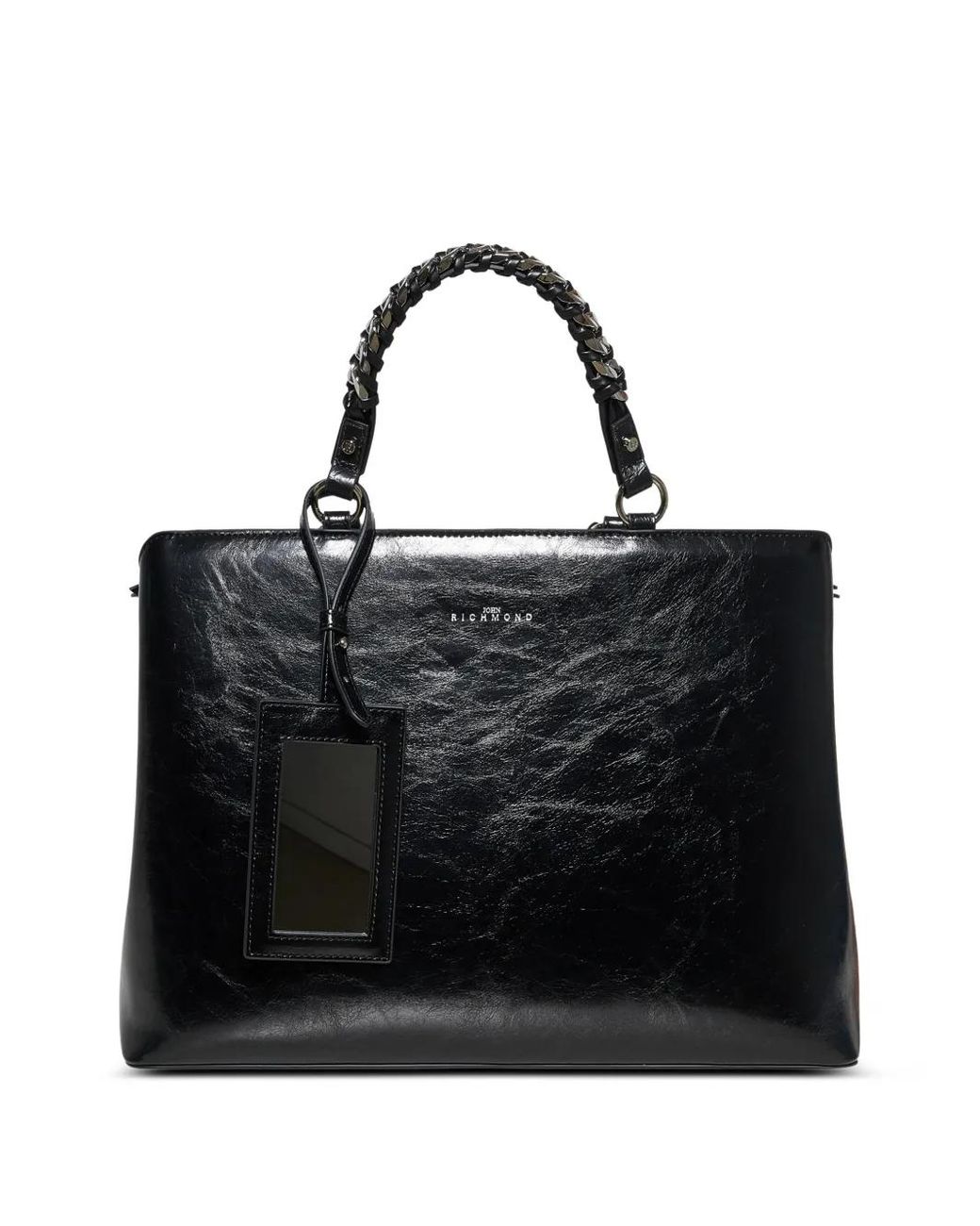 John Richmond Black Braided-Handle Tote Bag