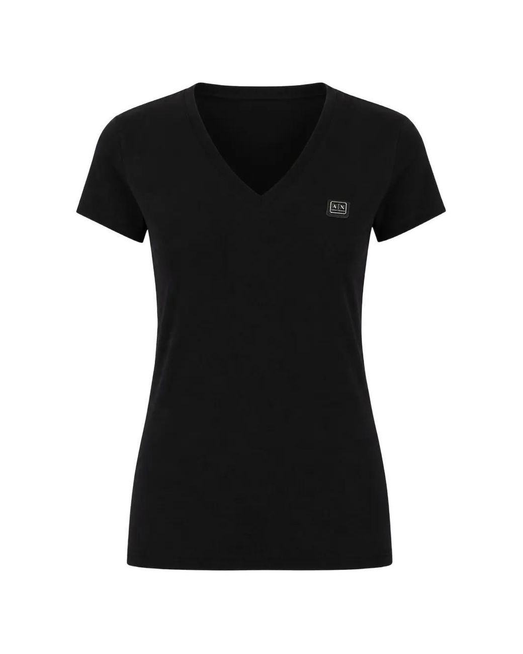 ARMANI EXCHANGE Black Logo-Patch V-Neck T-Shirt