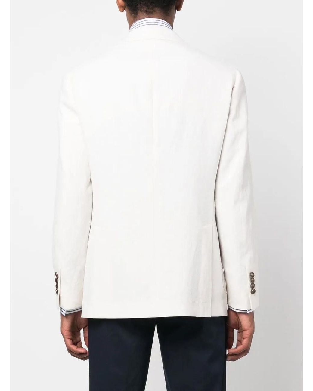 Brunello Cucinelli White Double-Breasted Linen Blazer for men