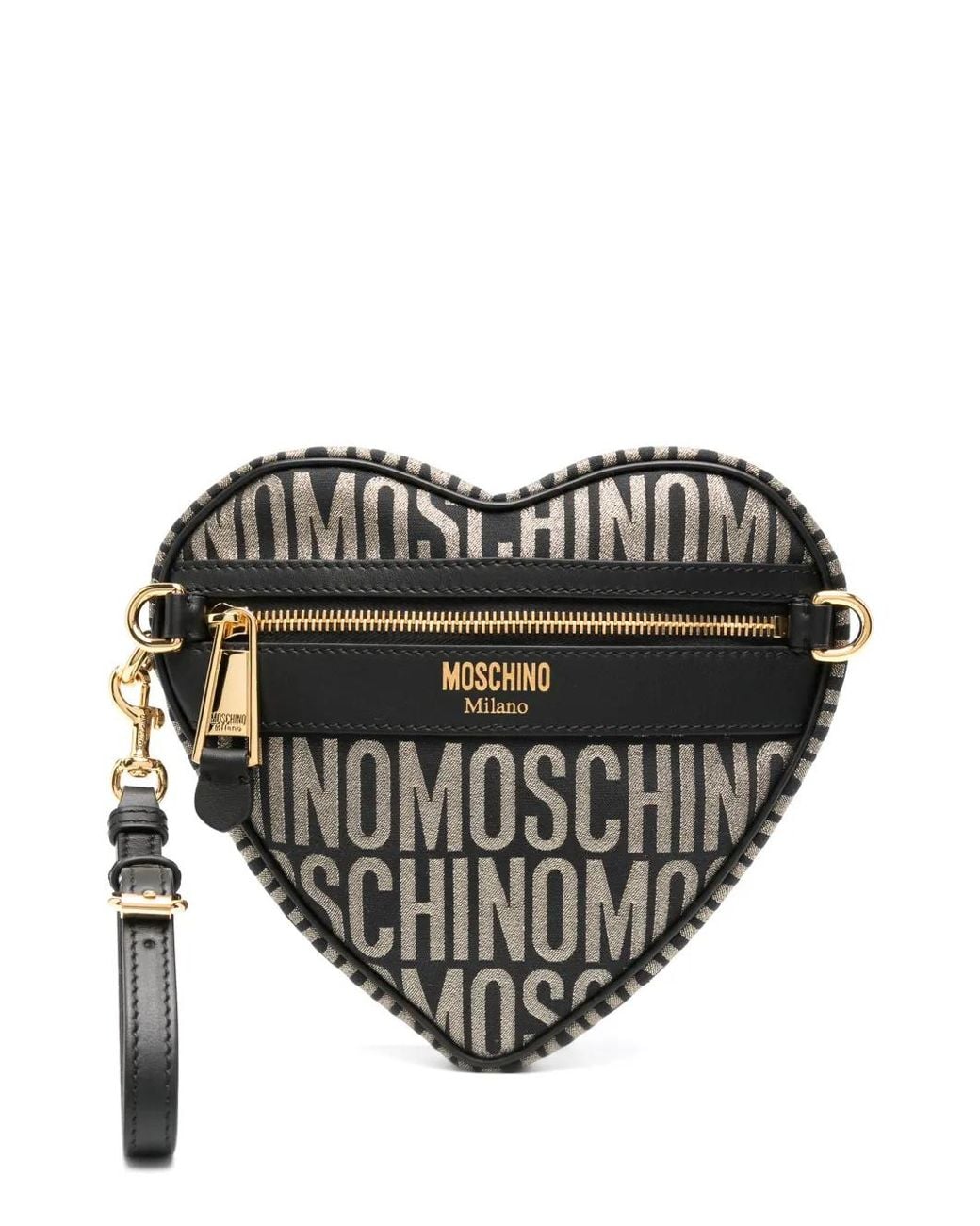 Moschino Black Allover Logo Small Heart Bag