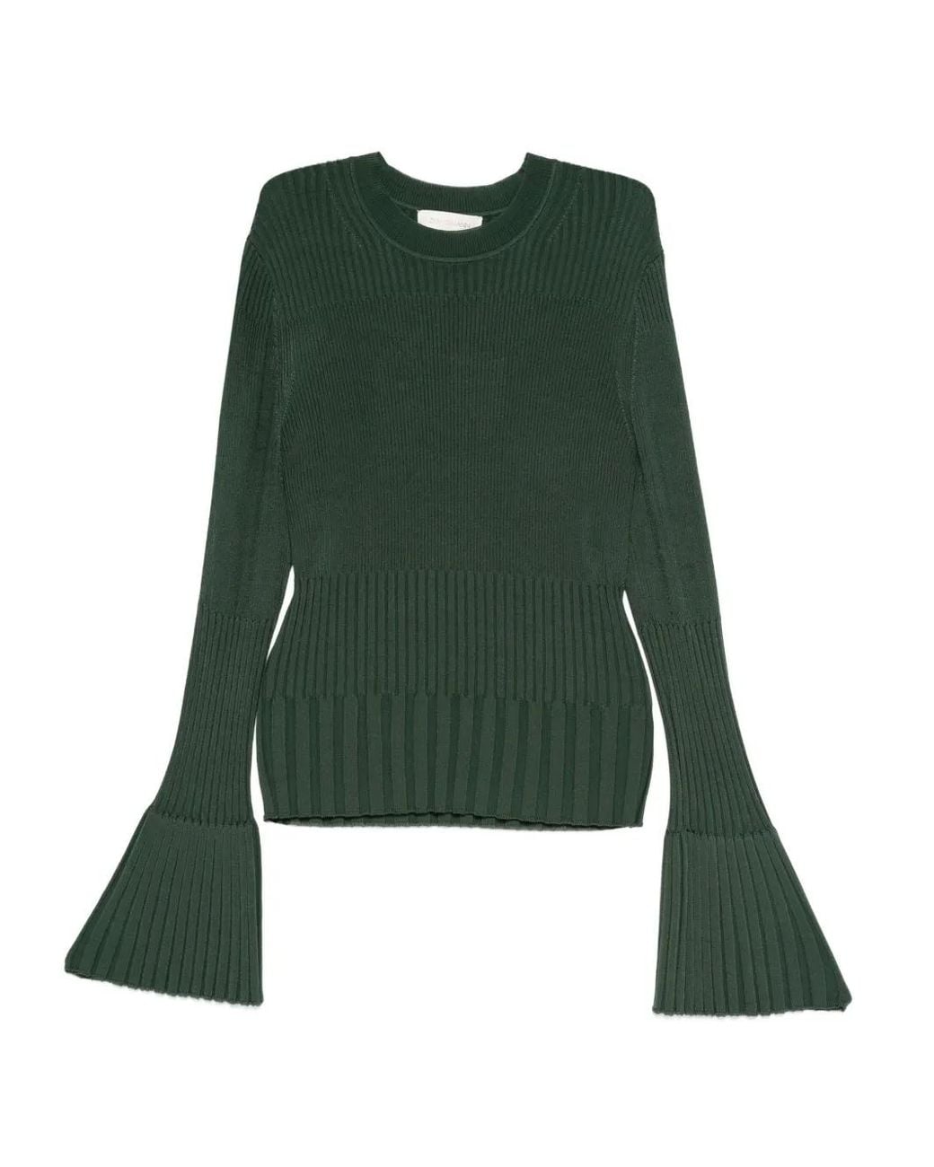 Zimmermann Green Ribbed Bell-Sleeve Sweater
