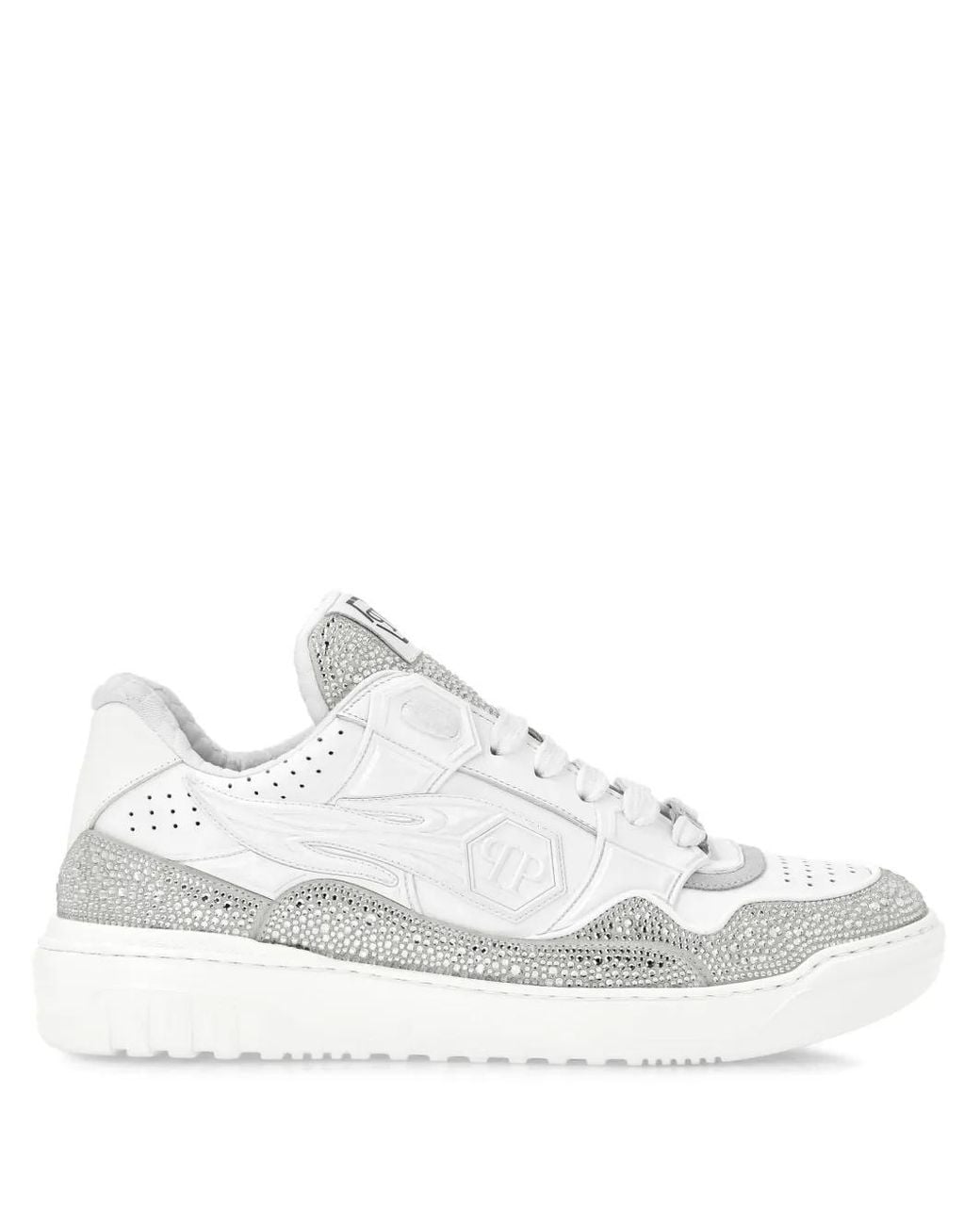 Philipp Plein White Leather Low-Top Sneakers Moon Walker for men