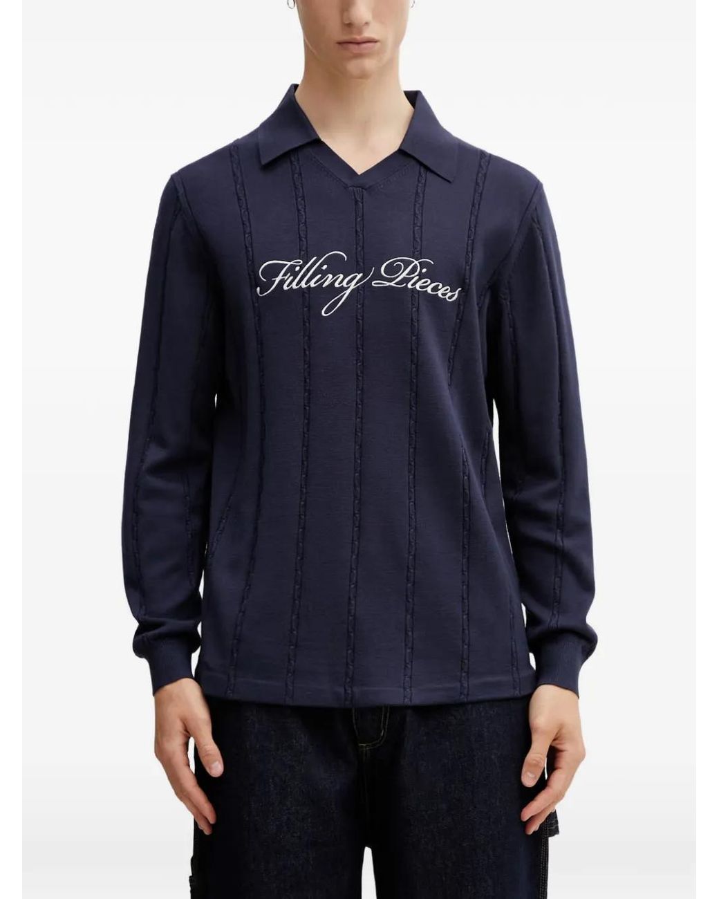 Filling Pieces Blue Logo-Embroidered Cable-Knit Sweatshirt for men