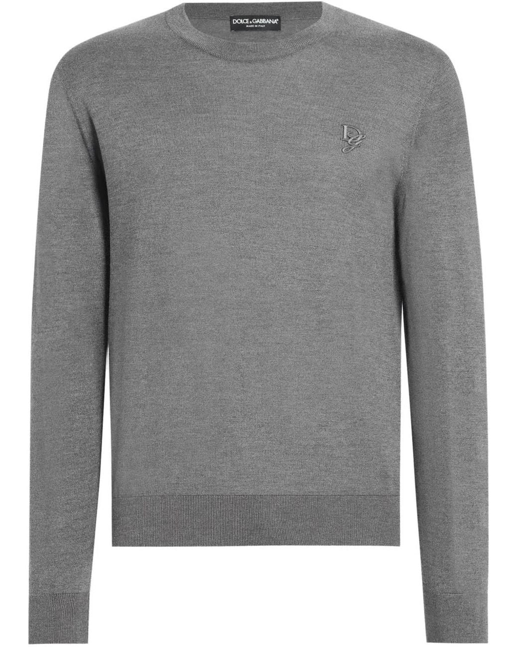 Dolce & Gabbana Gray Silk Round-Neck Sweater With Dg Embroidery for men