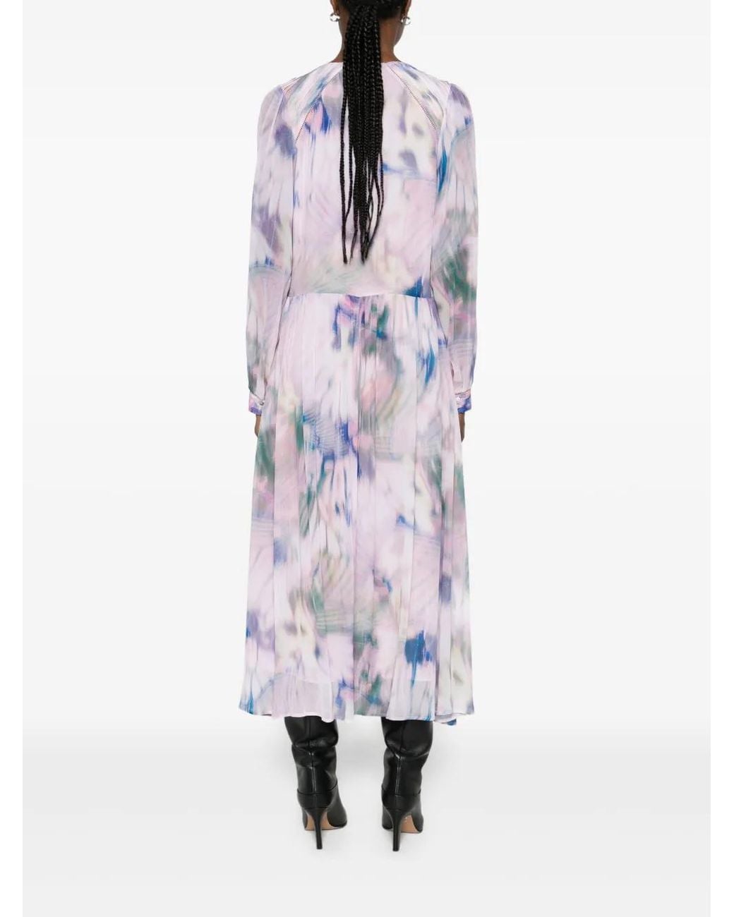 Boss Pink Long-Sleeve V-Neck Midi Dress