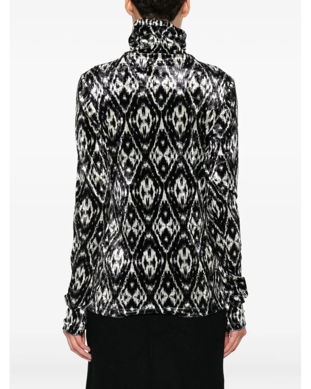 Pierre Louis Mascia Black Ikat-Pattern Turtleneck Top