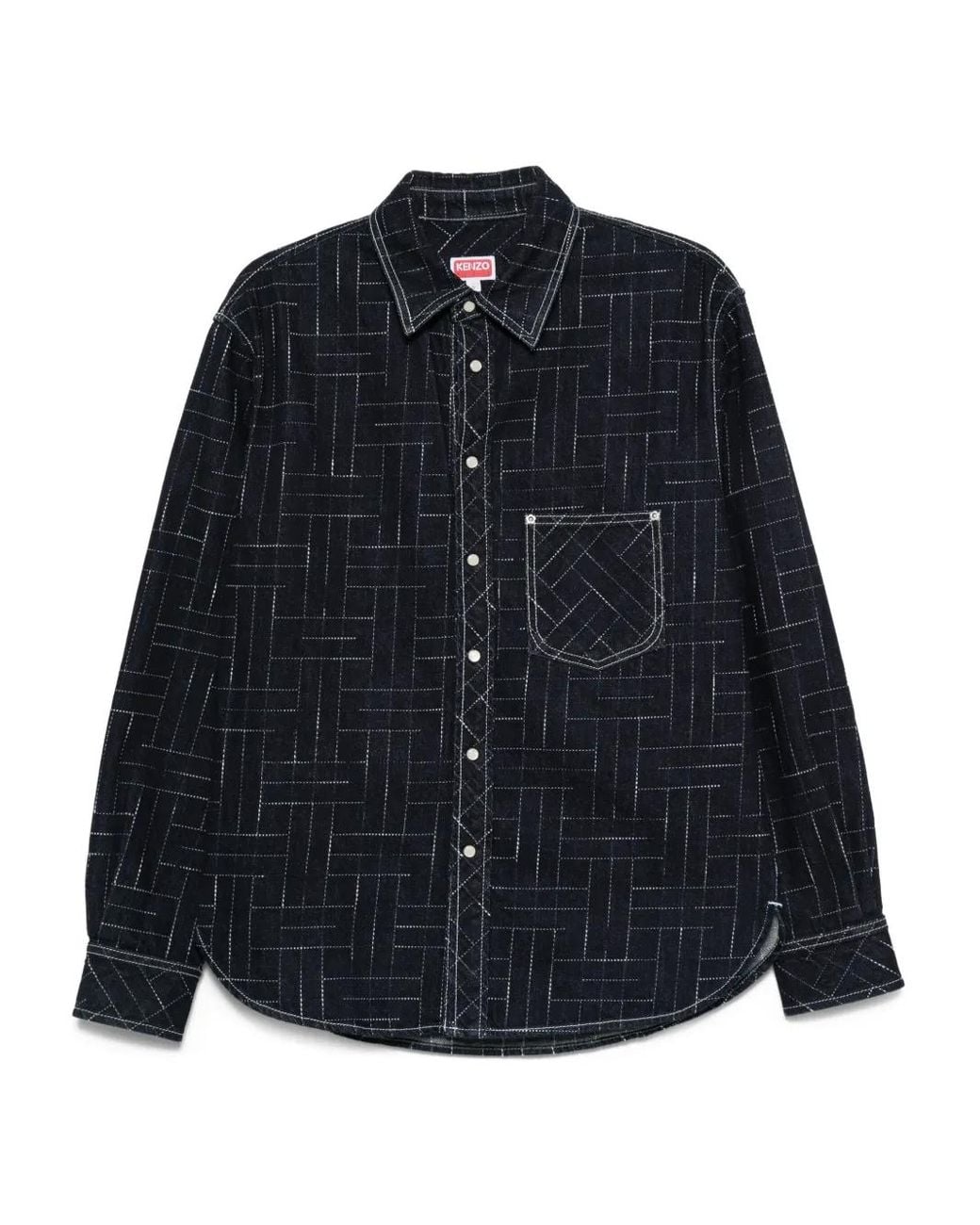 KENZO Blue Geometric-Pattern Cotton Shirt for men