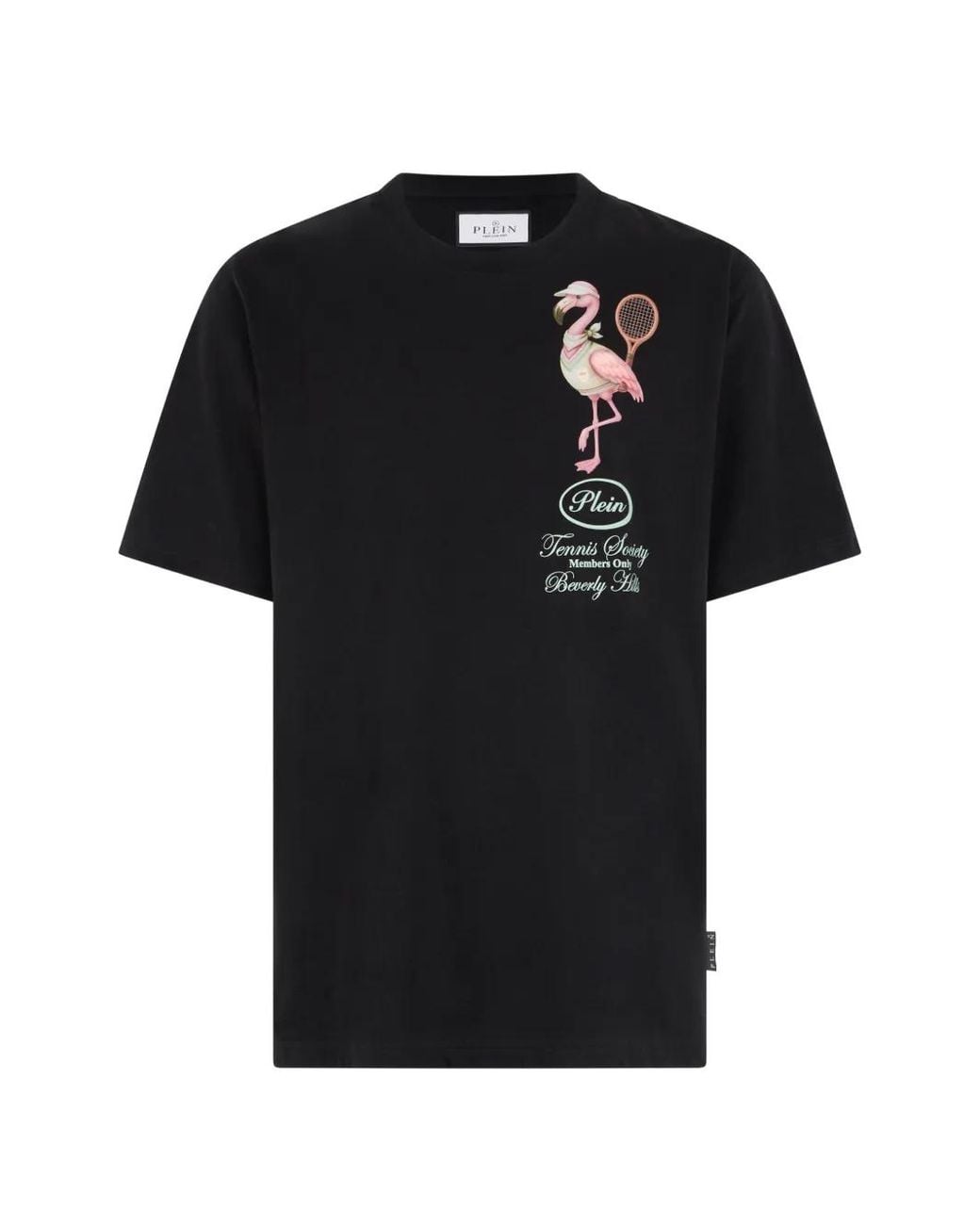 Philipp Plein Black Round Neck T-Shirt Flamingo Tennis Society for men