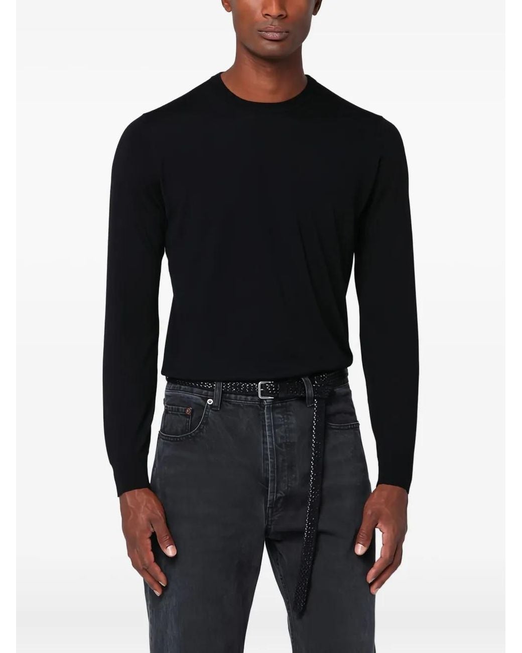 Drumohr Black Round-Neck Long-Sleeve Sweater for men