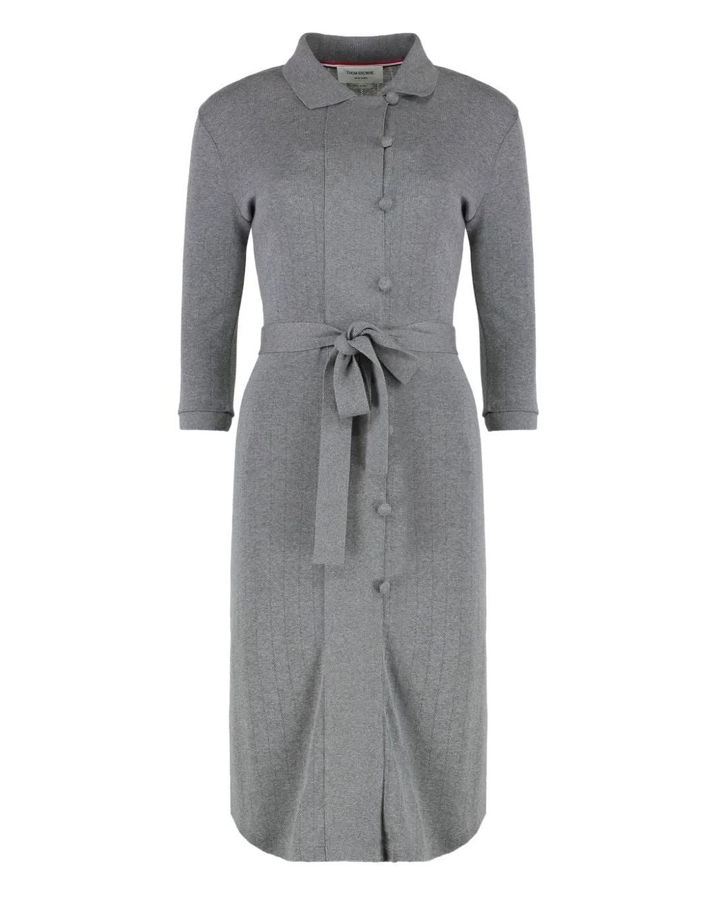 Thom Browne Gray Knitted Shirt-Collar Dress