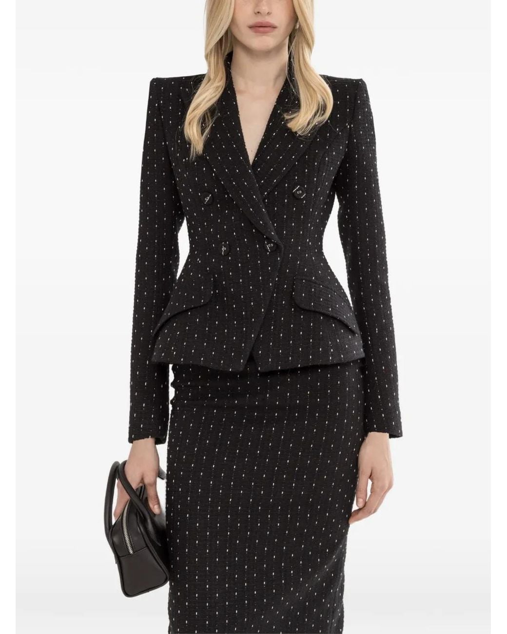 Nissa Black Single-Breasted Boucle Blazer