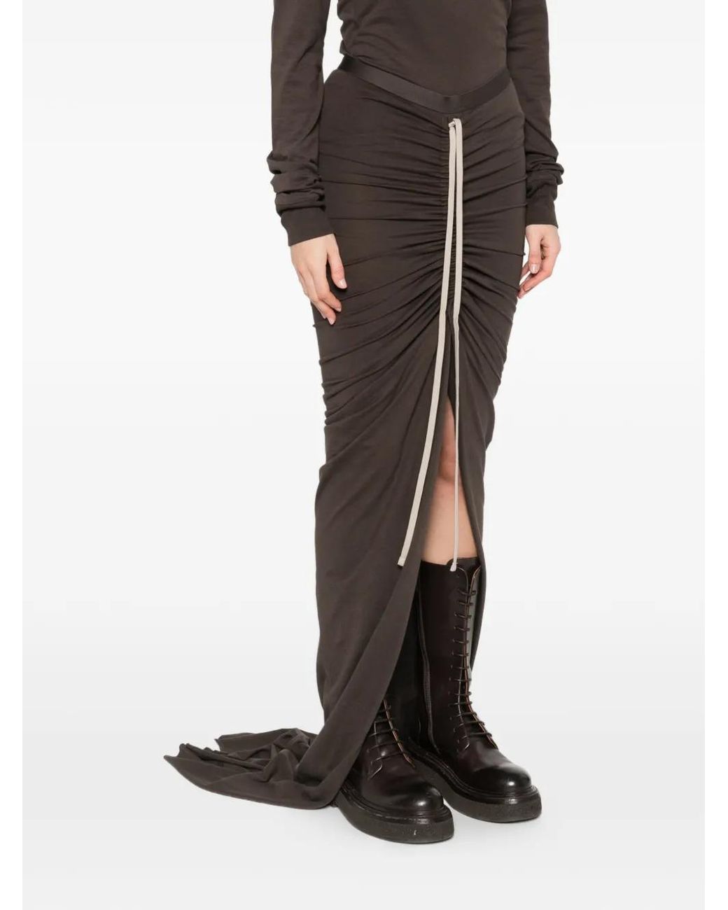Moncler Brown X Rick Owens Drawstring Slit Maxi Skirt