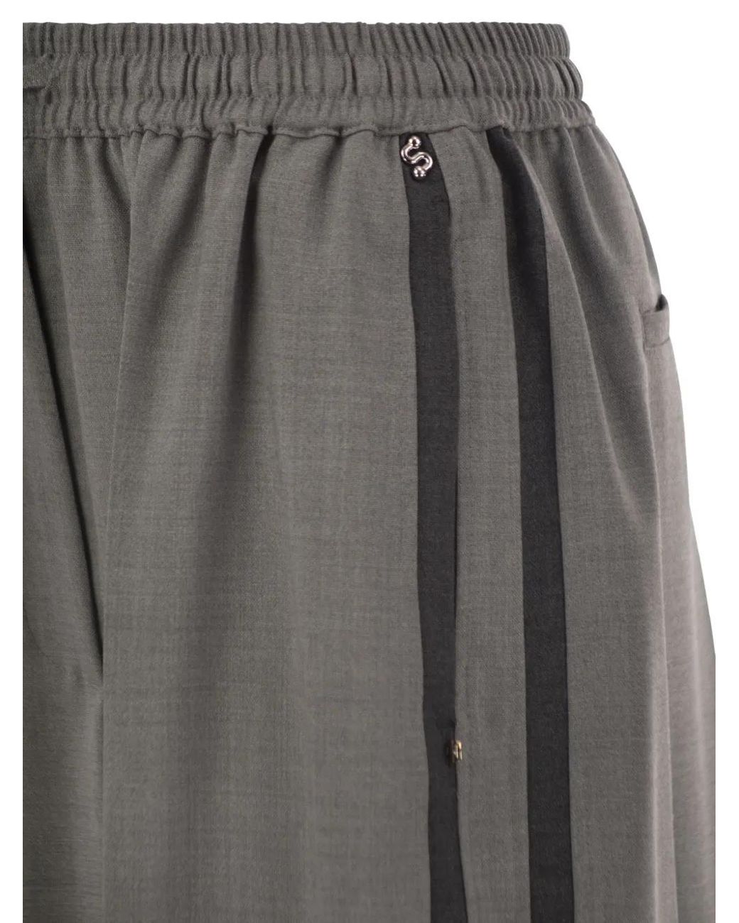 Sportmax Gray Drawstring Side-Stripe Trousers