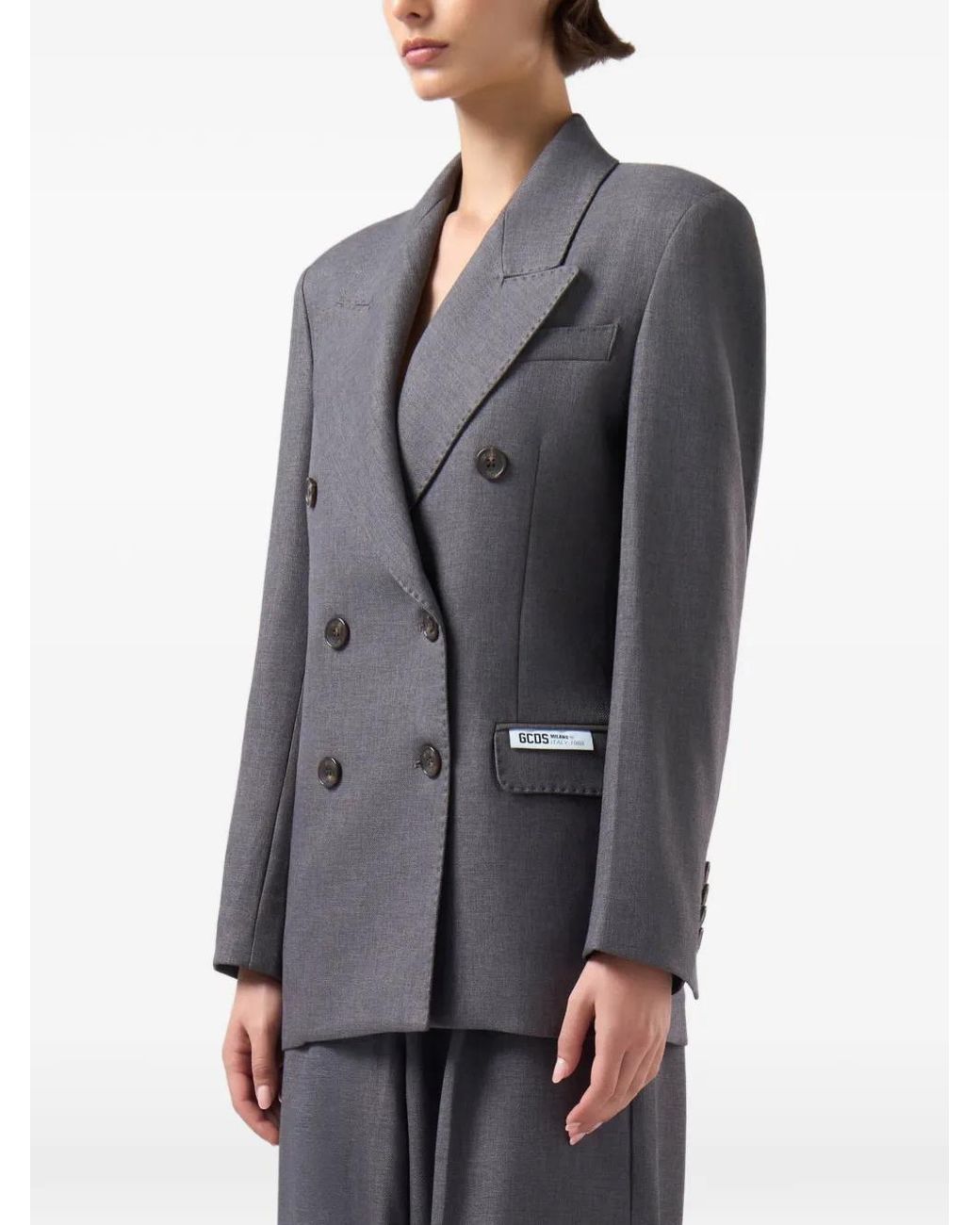 Gcds Gray Double-Breasted Peak-Lapel Blazer