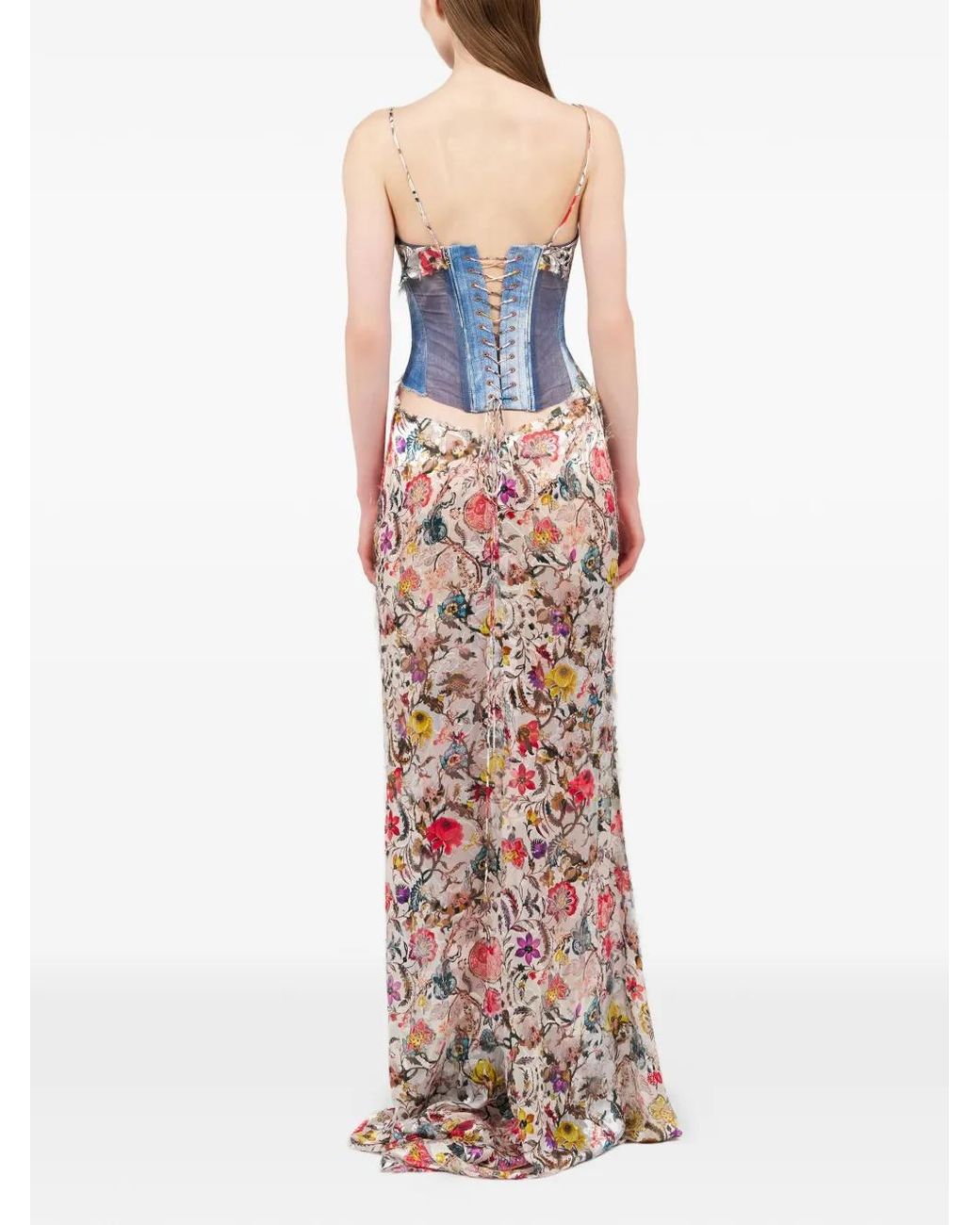 Roberto Cavalli White Floral Print Slip Dress