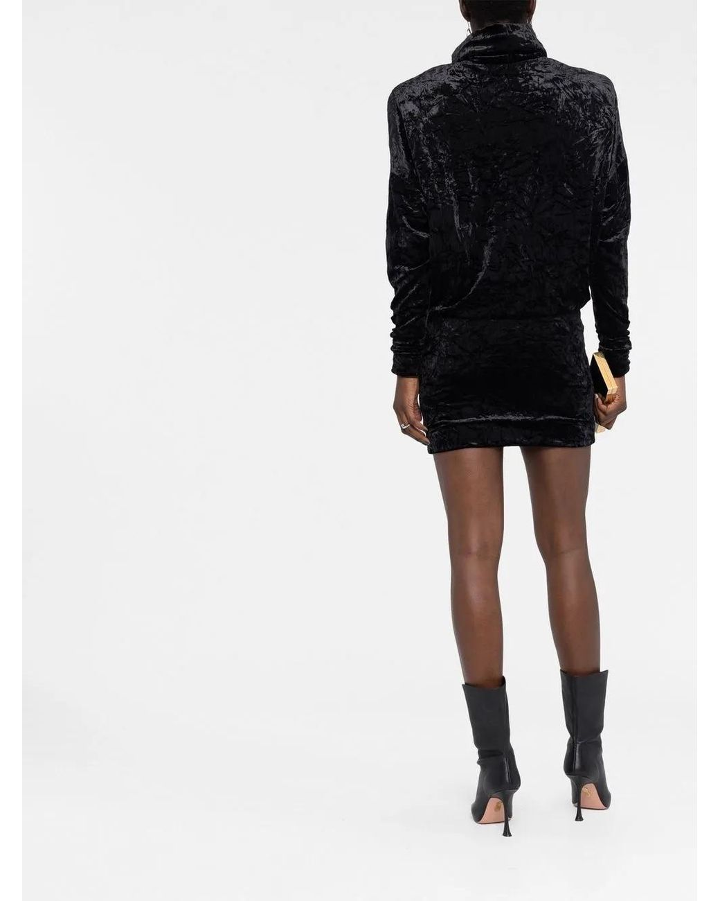 Saint Laurent Black Roll-Neck Velvet Effect Minidress