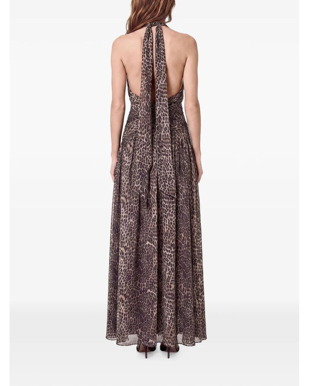 Nicholas Brown Leopard-Print Halterneck Maxi Dress