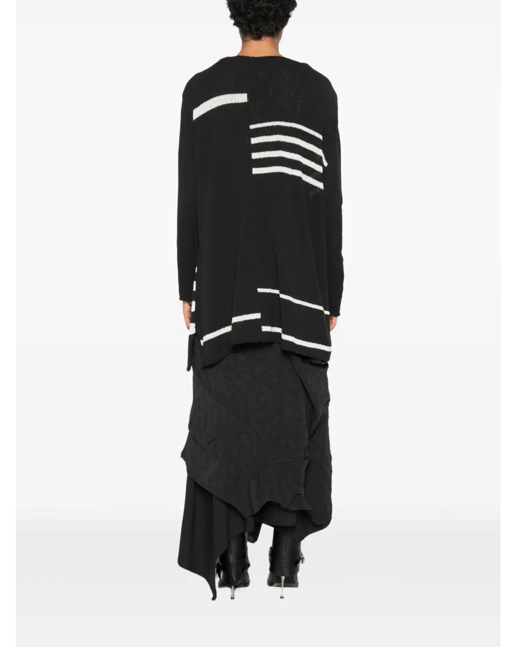 Yohji Yamamoto Black Intarsia-Knit Distressed-Effect Sweater