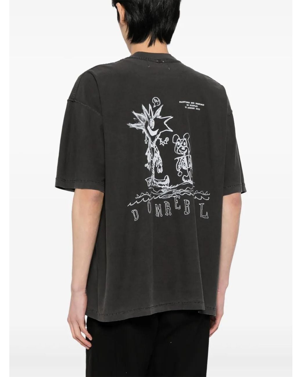 DOMREBEL Black Comic Kick Graphic-Print Cotton T-Shirt for men