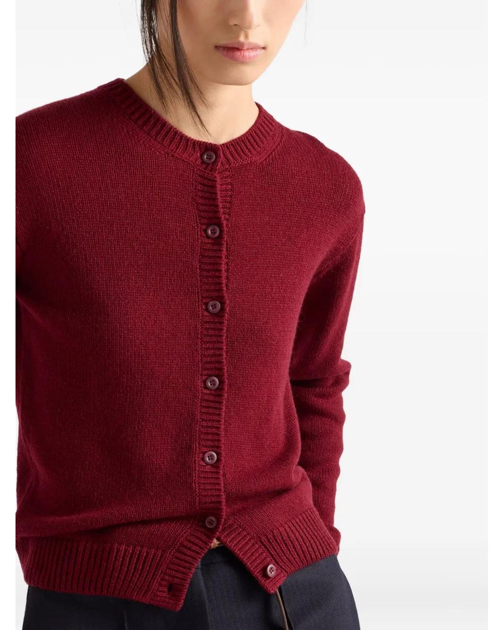 Prada Red Button-Down Cashmere Cardigan
